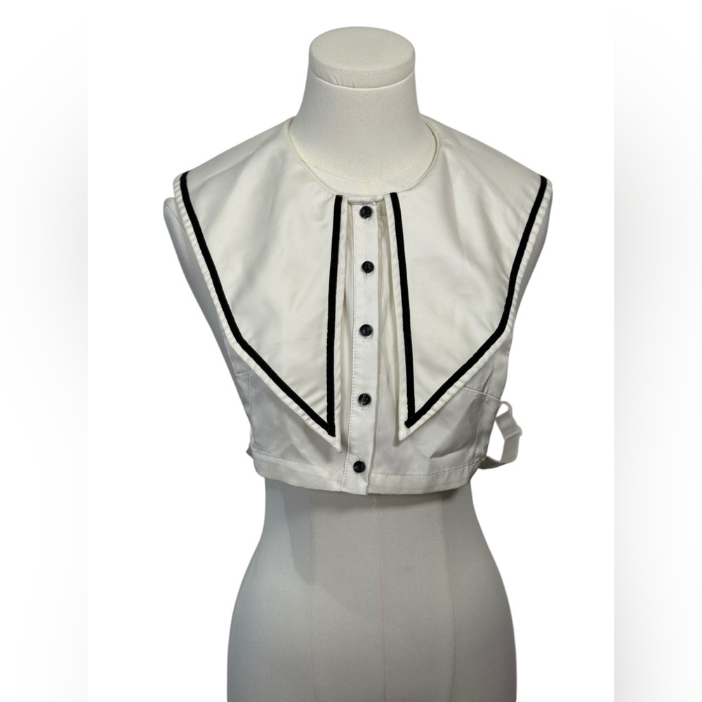 Adjustable Sailor Collar Dickie in White with Black Trim One Size